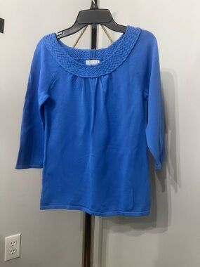 Joseph A Cobalt Blue Braided-Neck 3/4 Sleeve Top